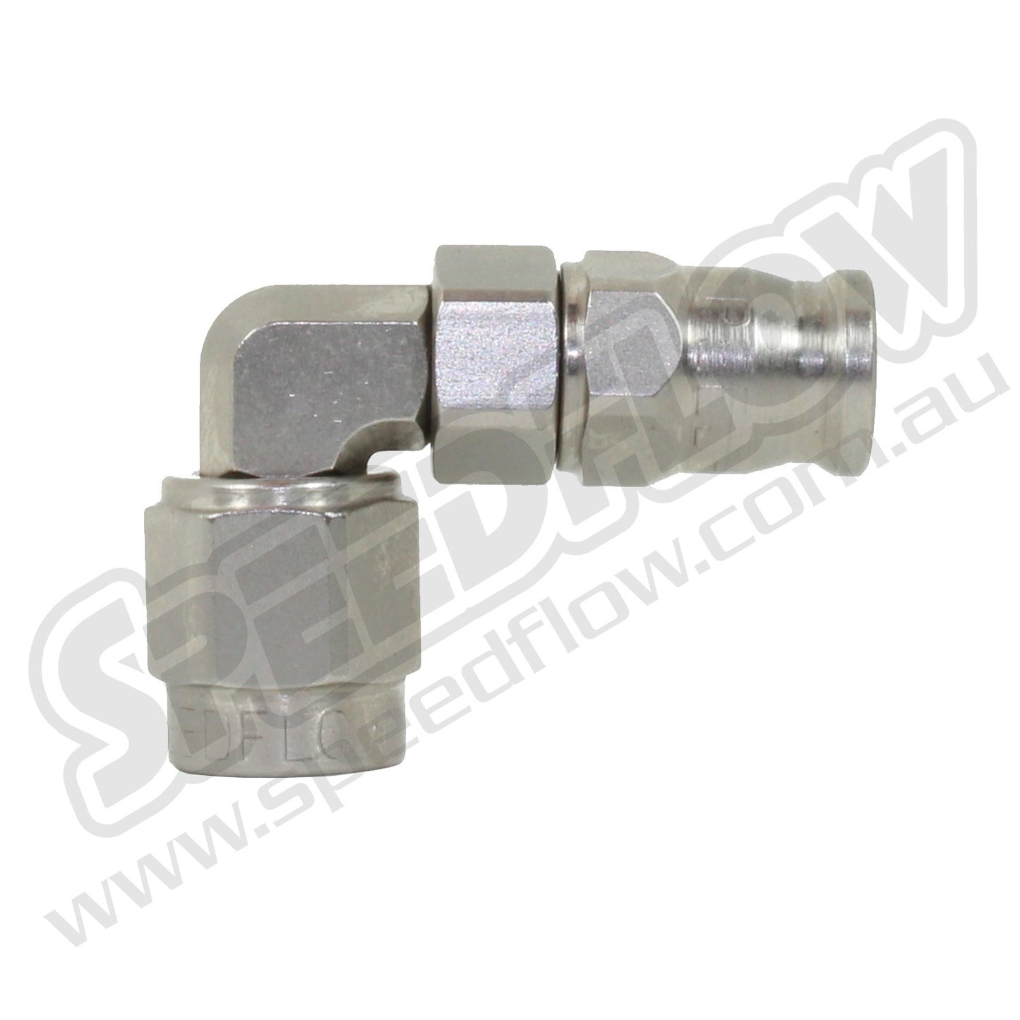 Speedflow Hose end fittings to suit Teflon inner, stainless braided hose (200 series), Steel. 90 Degrees.