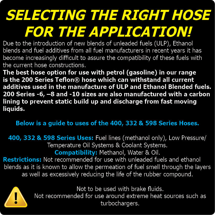 Speedflow Pushlock Hose, 400 Series. Rubber hose, restrictions