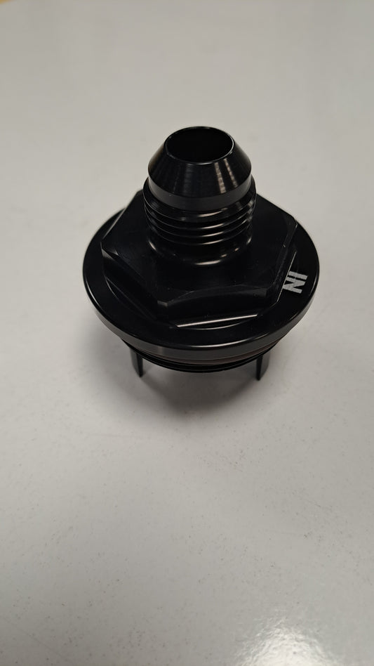 A black end cap designed for use with filters and barrels, branded with the Speedflow logo.