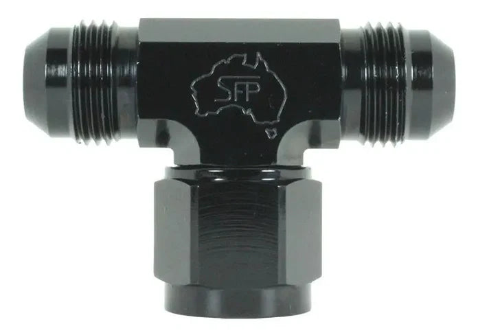 Speedflow Aluminium AN Tee- Female swivel on Branch in Black