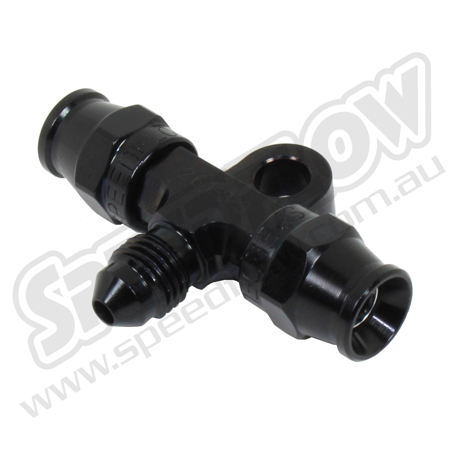 Speedflow AN Hose End TEE fitting with Male in Black