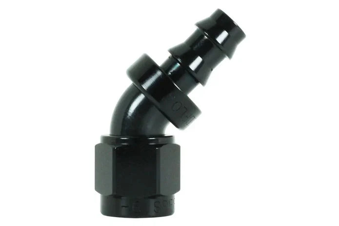 Speedflow Pushlock Hose Ends, 400 Series. To suit Rubber hose. 45 Degrees