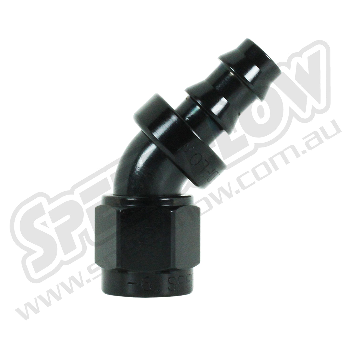 Speedflow Pushlock Hose Ends, 400 Series. To suit Rubber hose. 45 Degrees