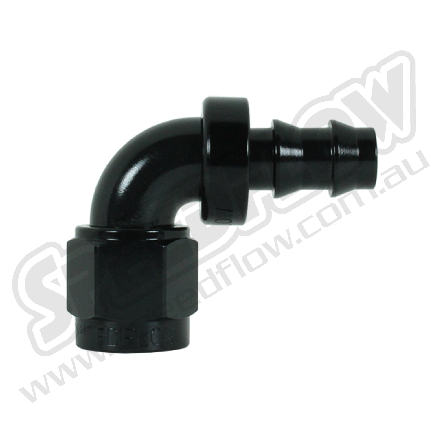 Speedflow Pushlock Hose Ends, 400 Series. To suit Rubber hose. 90 Degrees