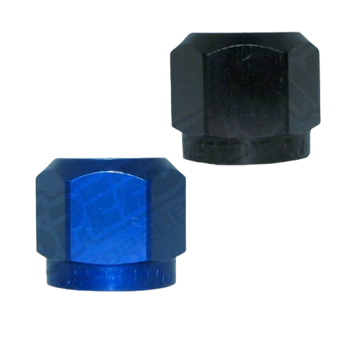 Speedflow AN Aluminium Flare Cap's in Black and Blue