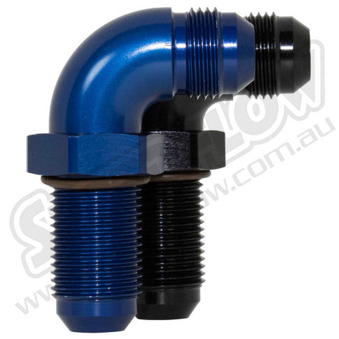 90 Degree 45 Degree Speedflow Straight Bulkhead fittings in Black and Blue