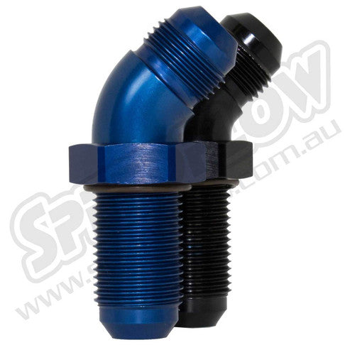 45 Degree Speedflow Straight Bulkhead fittings in Black and Blue