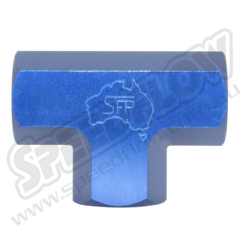 Speedflow Female NPT Tee Adpater fitting in Blue